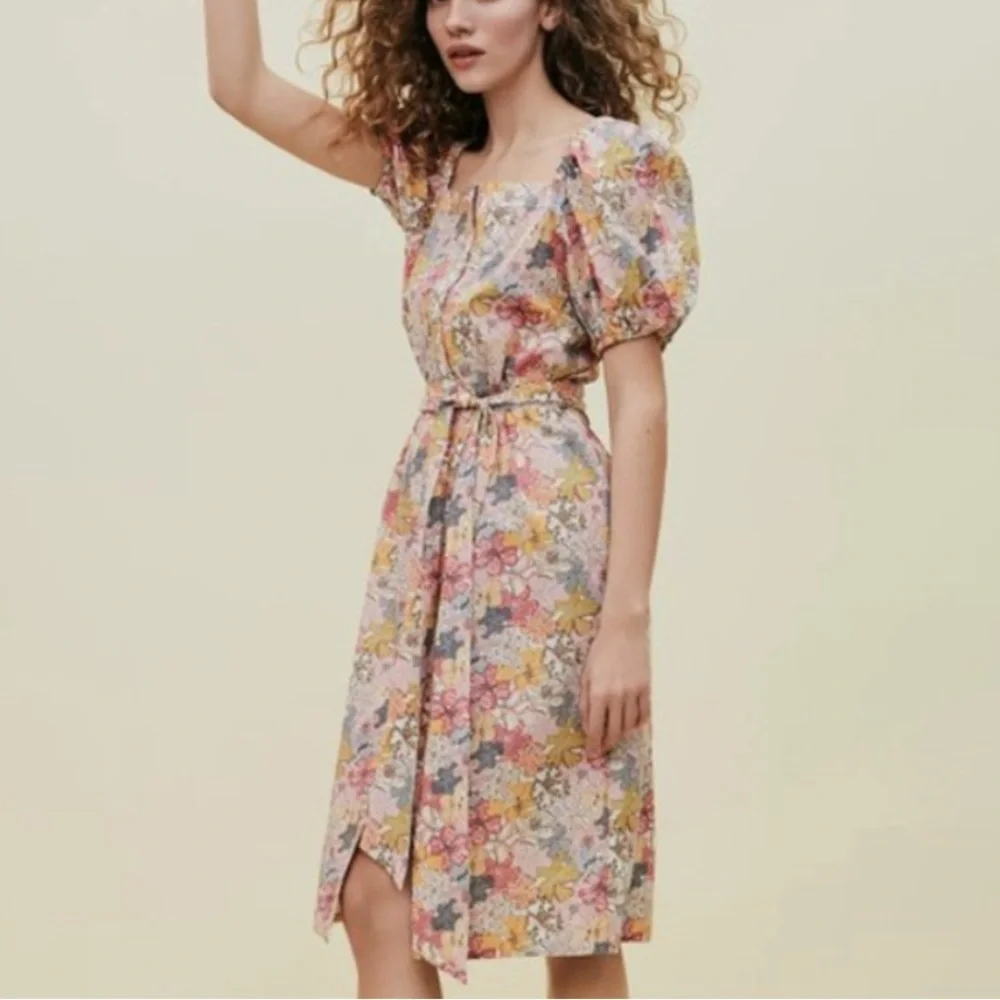 J. Crew Liberty Mauvy floral cottage puff sleeve button up midi dress - Picture 9 of 9